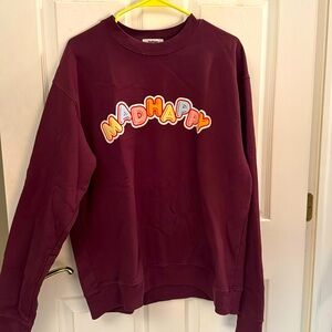 MadHappy burgundy sweatshirt sz L.  Some staining on back so discounted (see pic